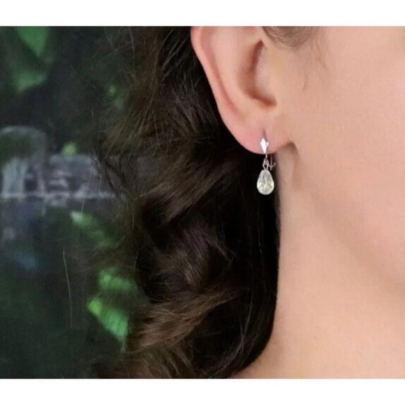 14k White Gold Crystal Dangle Drop Earrings - Picture 3 of 6